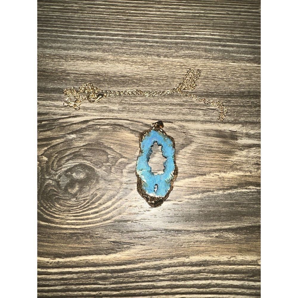 1pc Pendant Necklace Agate Quartz Geode Slice Amethyst Inlaid Gold Plated. New. - Picture 3 of 10